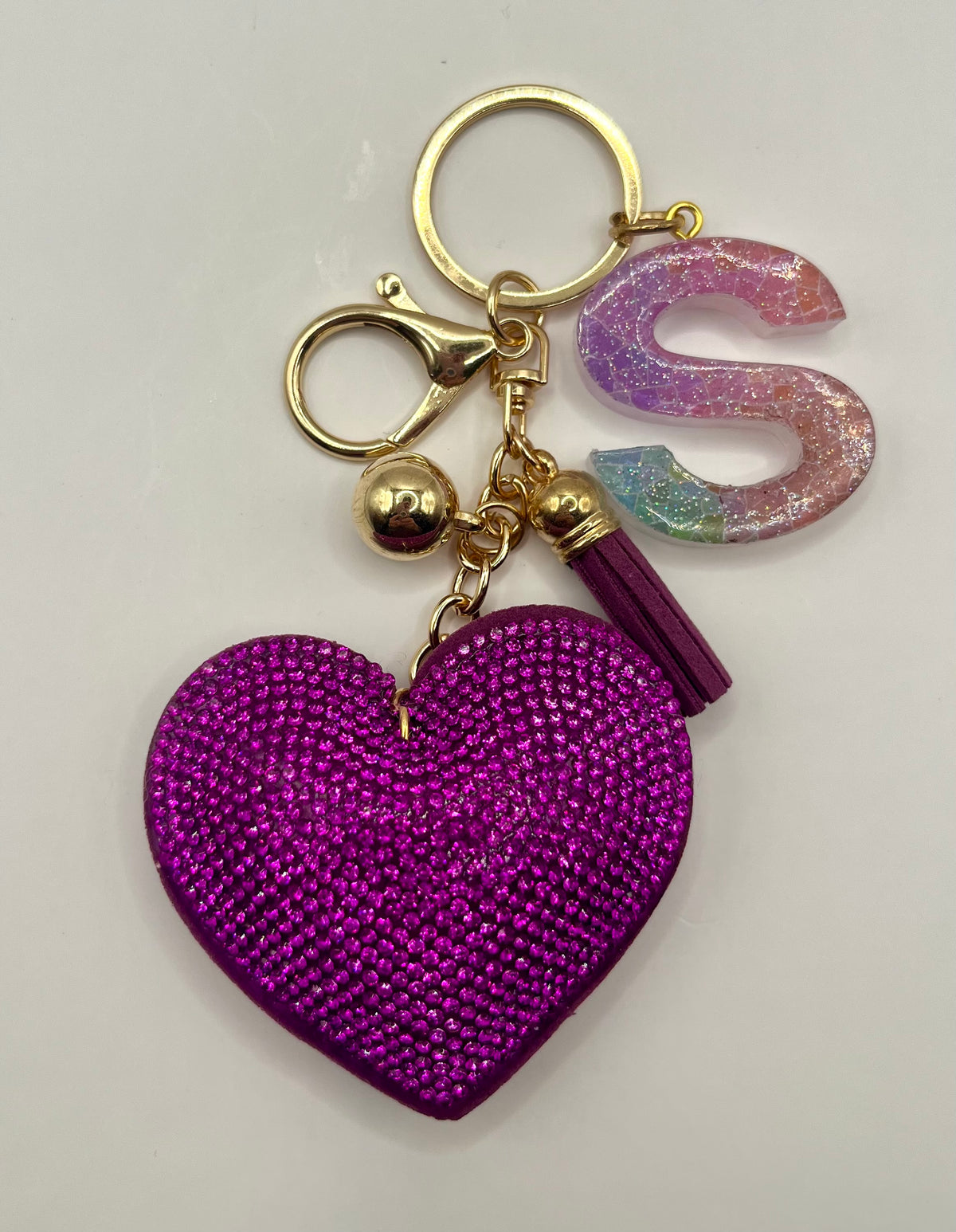 Purple Rhinestone Heart Initial Bag Charm & Keychain ππ