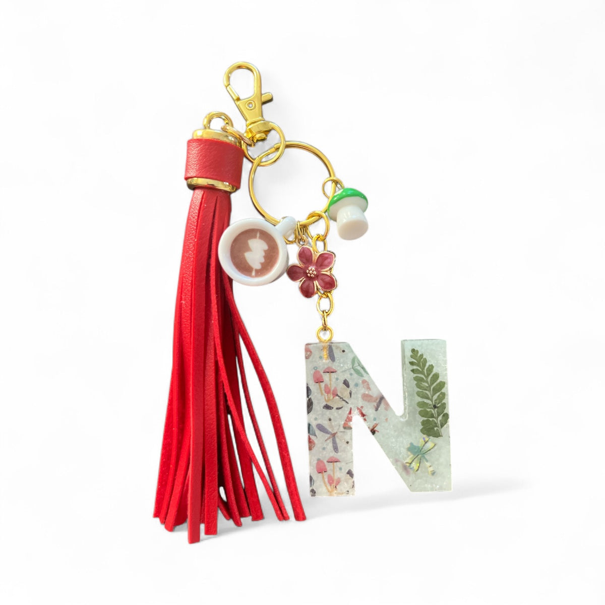 Floral & Mushrooms Initial N Resin Bag Charm & Keychain