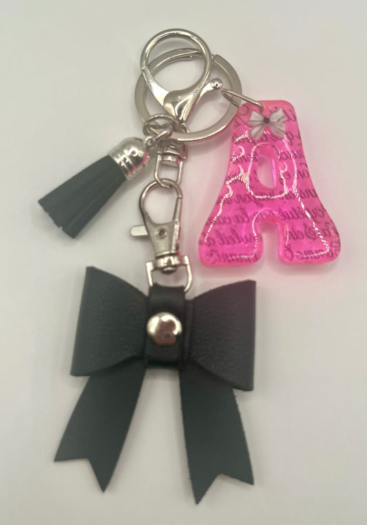 Pink & Black Coquette Initial Bow Keychain 🎀🖤