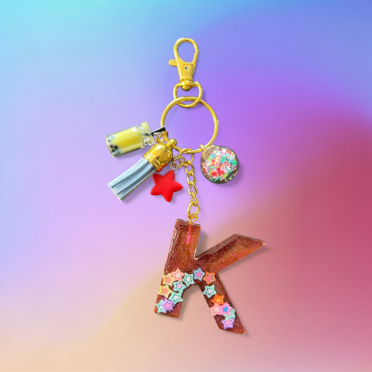 Stars Initial K Resin Bag Charm & Keychain