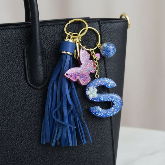 Blue Dazzle Initial S Resin Bag Charm & Keychain