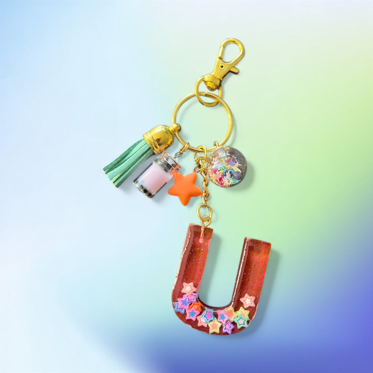 Stars Initial U Resin Bag Charm & Keychain