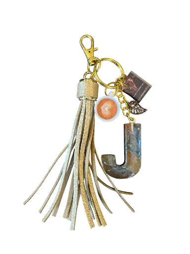Books & Coffee Initial J Resin Bag Charm & Keychain
