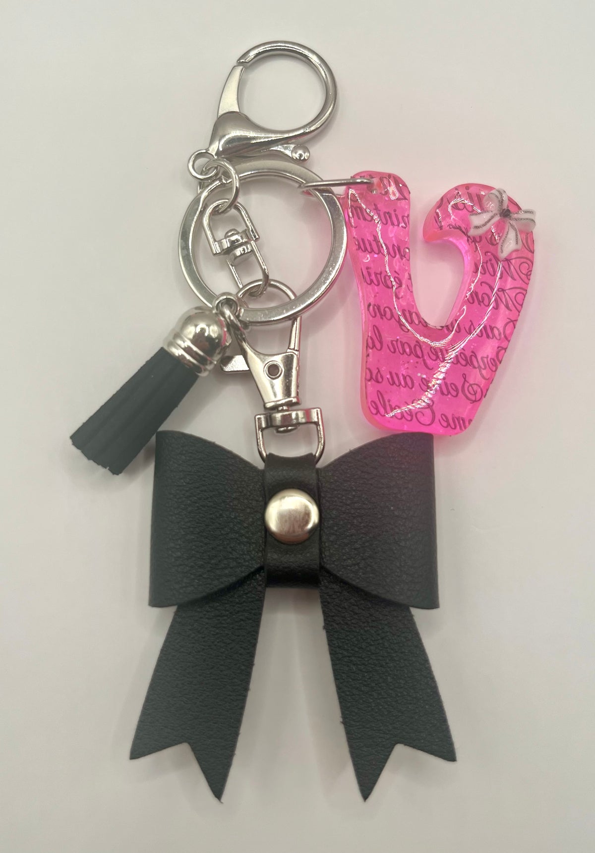 Pink & Black Coquette Initial Bow Keychain 🎀🖤