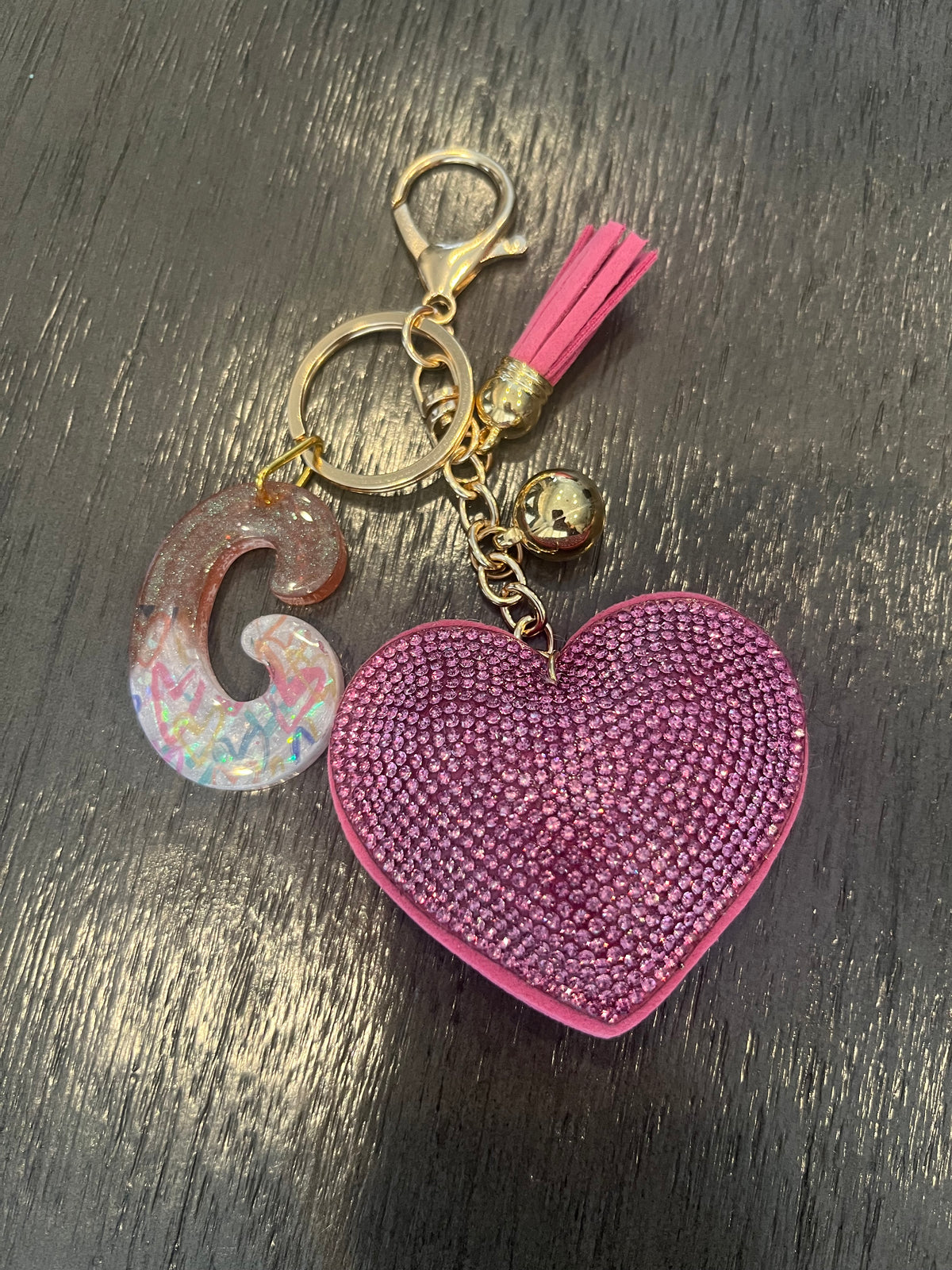 Pink Rhinestone Heart Initial Bag Charm & Keychain 💎💖
