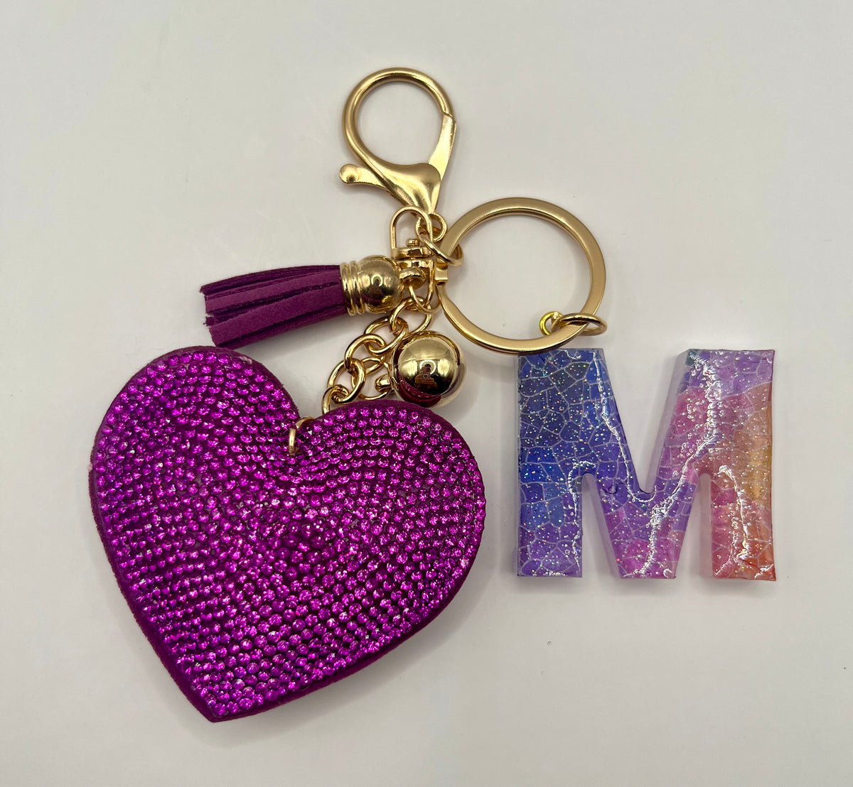 Purple Rhinestone Heart Initial Bag Charm & Keychain 💎💖