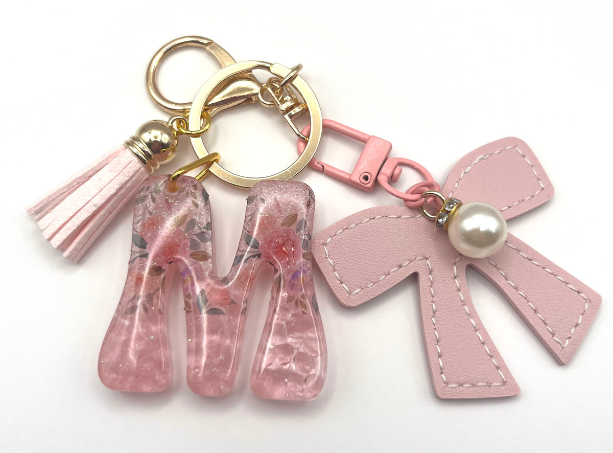 Floral Coquette Bow Initial Keychain & Bag Charm
