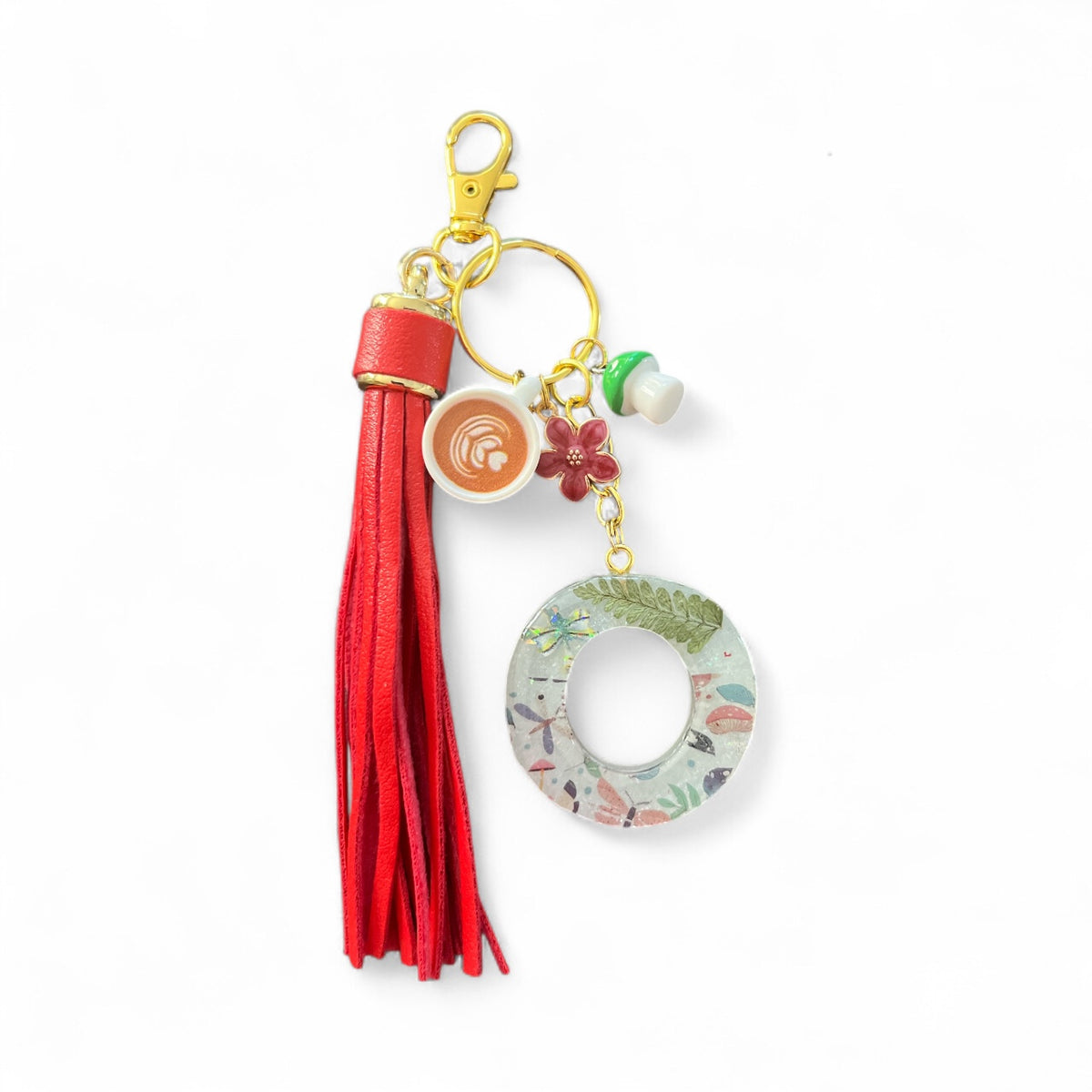 Floral & Mushrooms Initial O Resin Bag Charm & Keychain