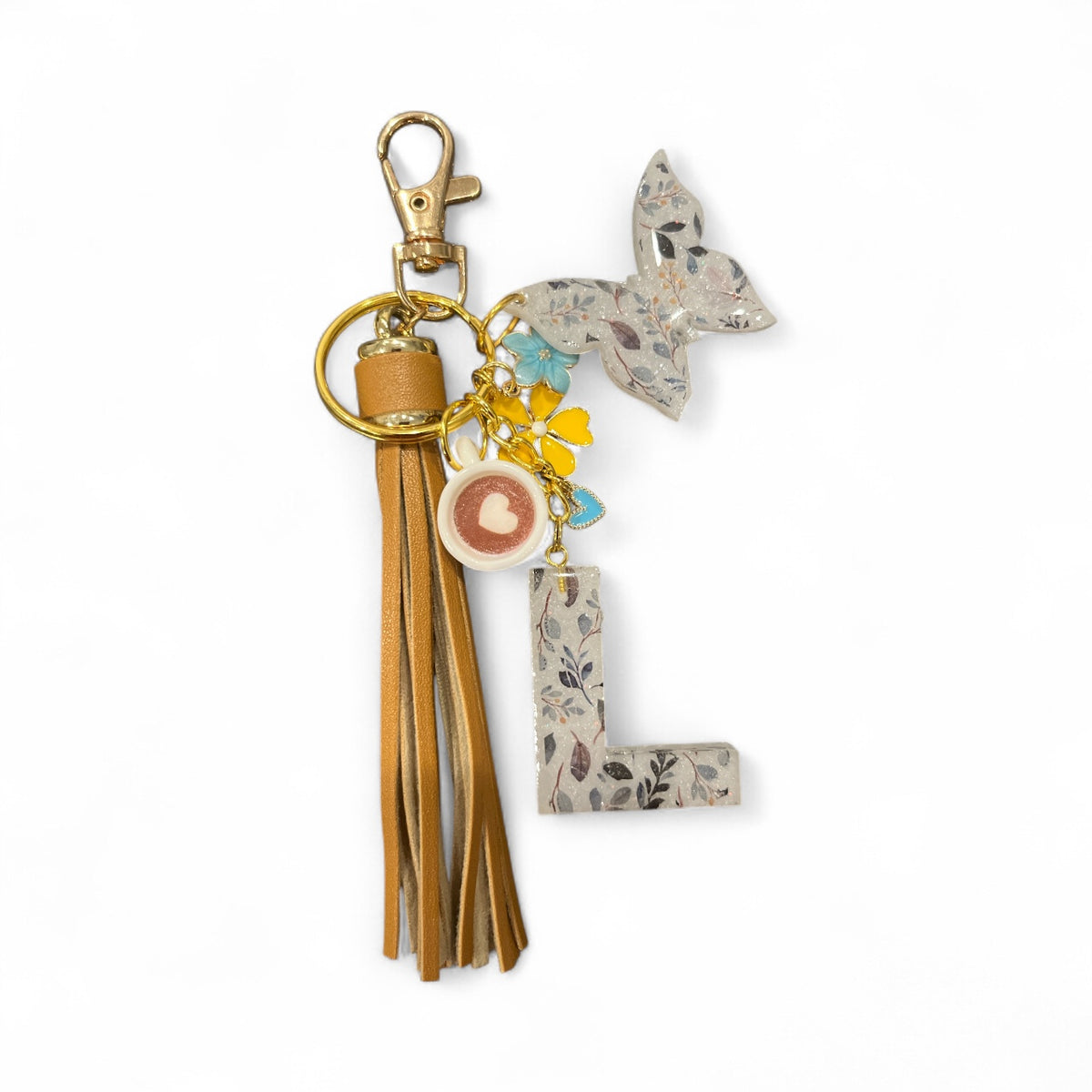 Earthy Floral Initial L Resin Bag Charm & Keychain