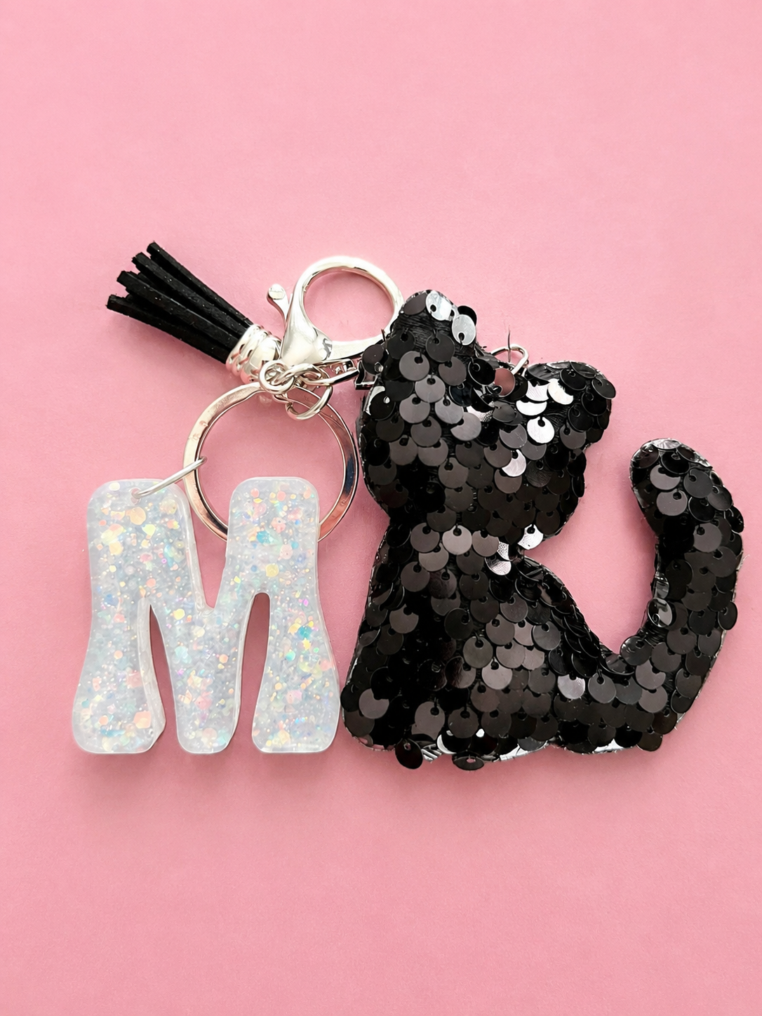 Personalized Sparkly Kitty Keychain – Choose Your Color & Initial