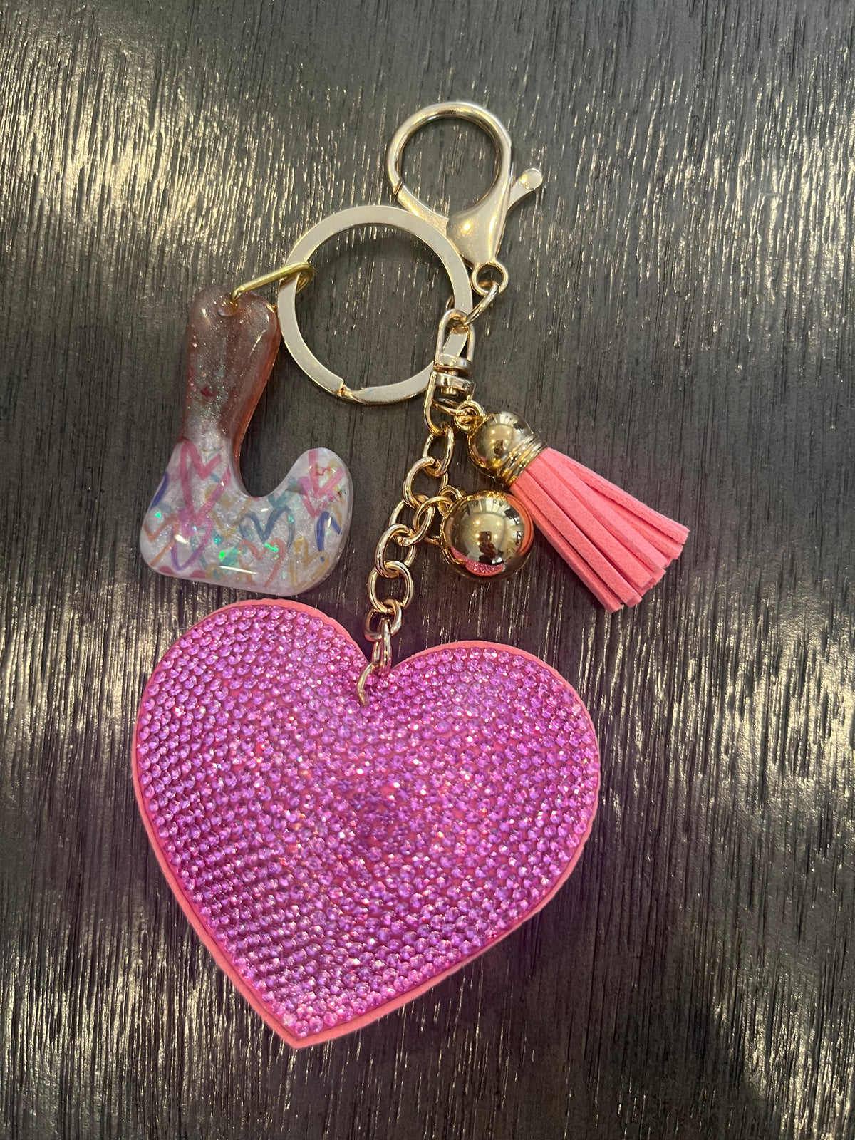 Pink Rhinestone Heart Initial Bag Charm & Keychain 💎💖