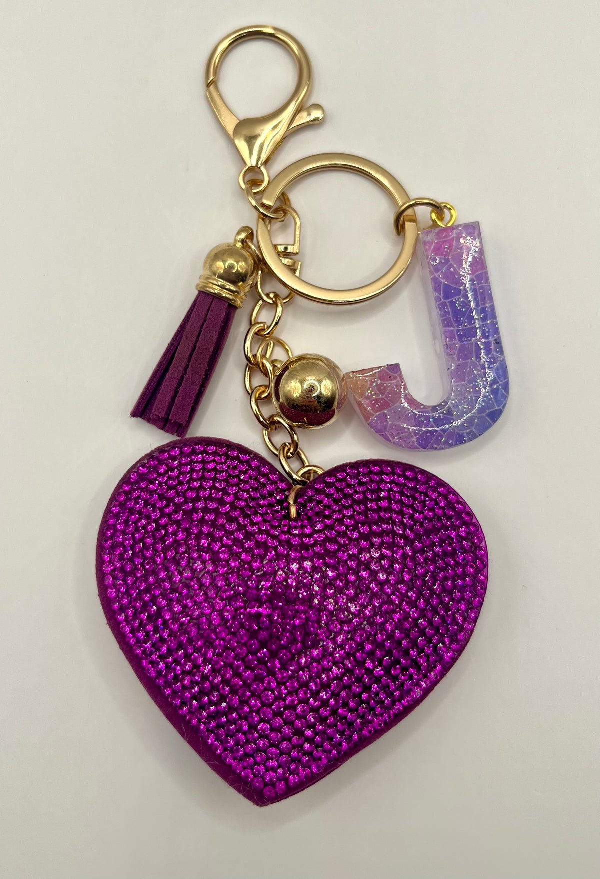 Purple Rhinestone Heart Initial Bag Charm & Keychain 💎💖