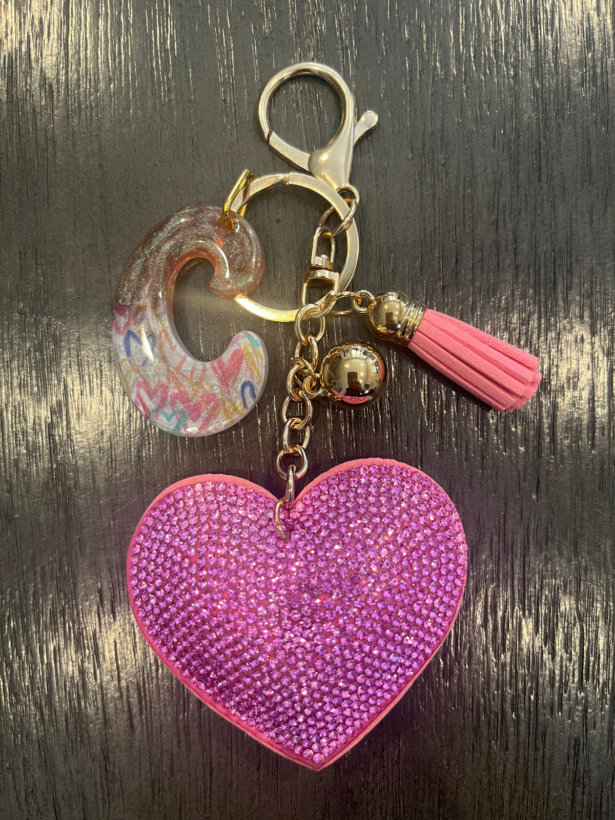 Pink Rhinestone Heart Initial Bag Charm & Keychain 💎💖