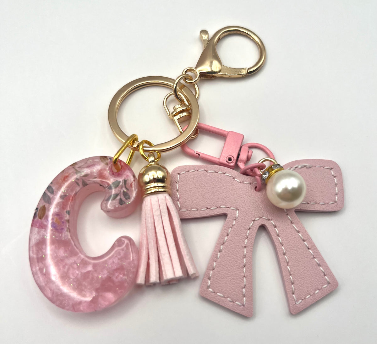 Floral Coquette Bow Initial Keychain & Bag Charm