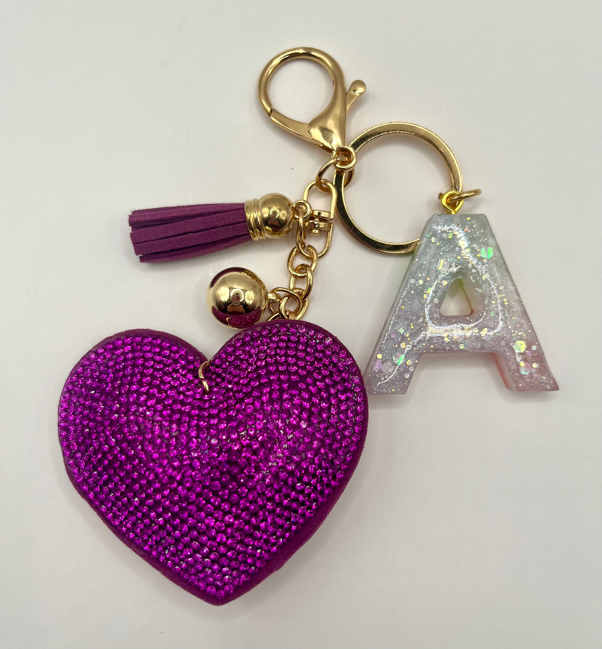 Purple Rhinestone Heart Initial Bag Charm & Keychain 💎💖