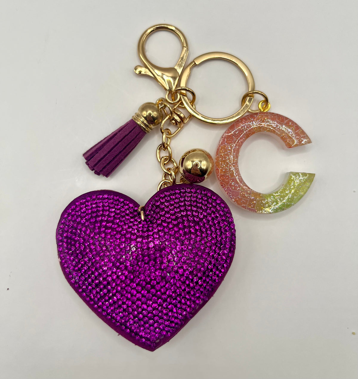 Purple Rhinestone Heart Initial Bag Charm & Keychain 💎💖