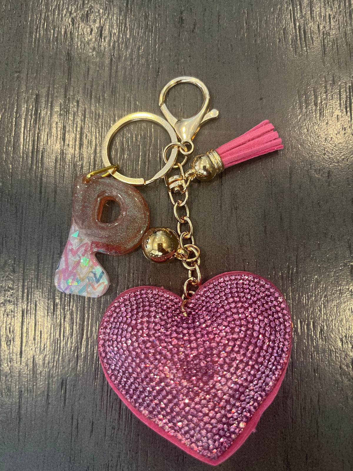 Pink Rhinestone Heart Initial Bag Charm & Keychain 💎💖