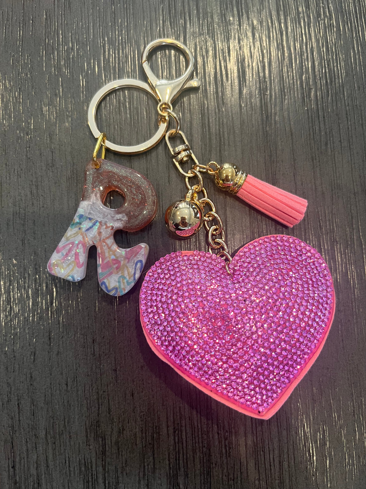 Pink Rhinestone Heart Initial Bag Charm & Keychain 💎💖