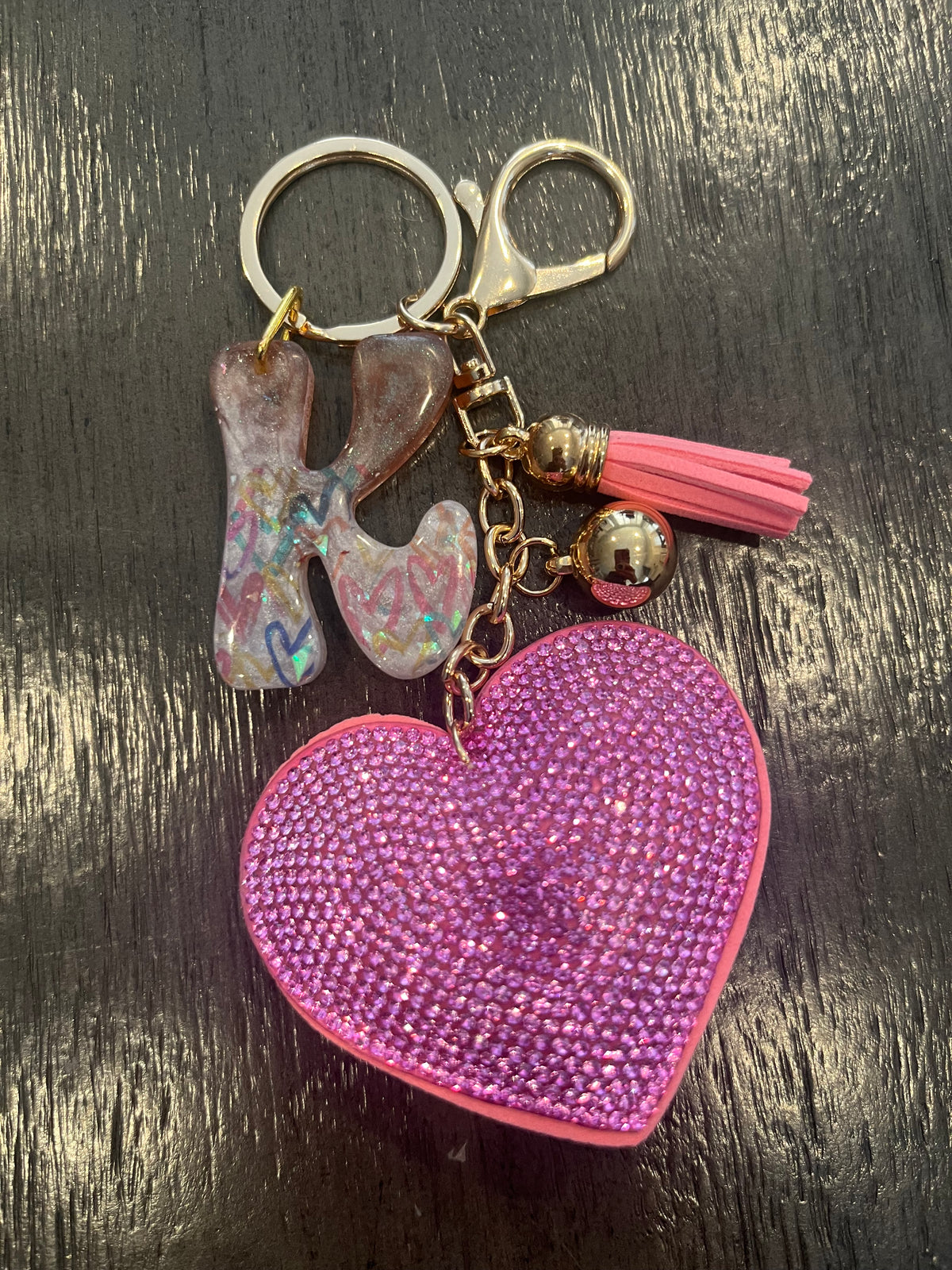Pink Rhinestone Heart Initial Bag Charm & Keychain 💎💖