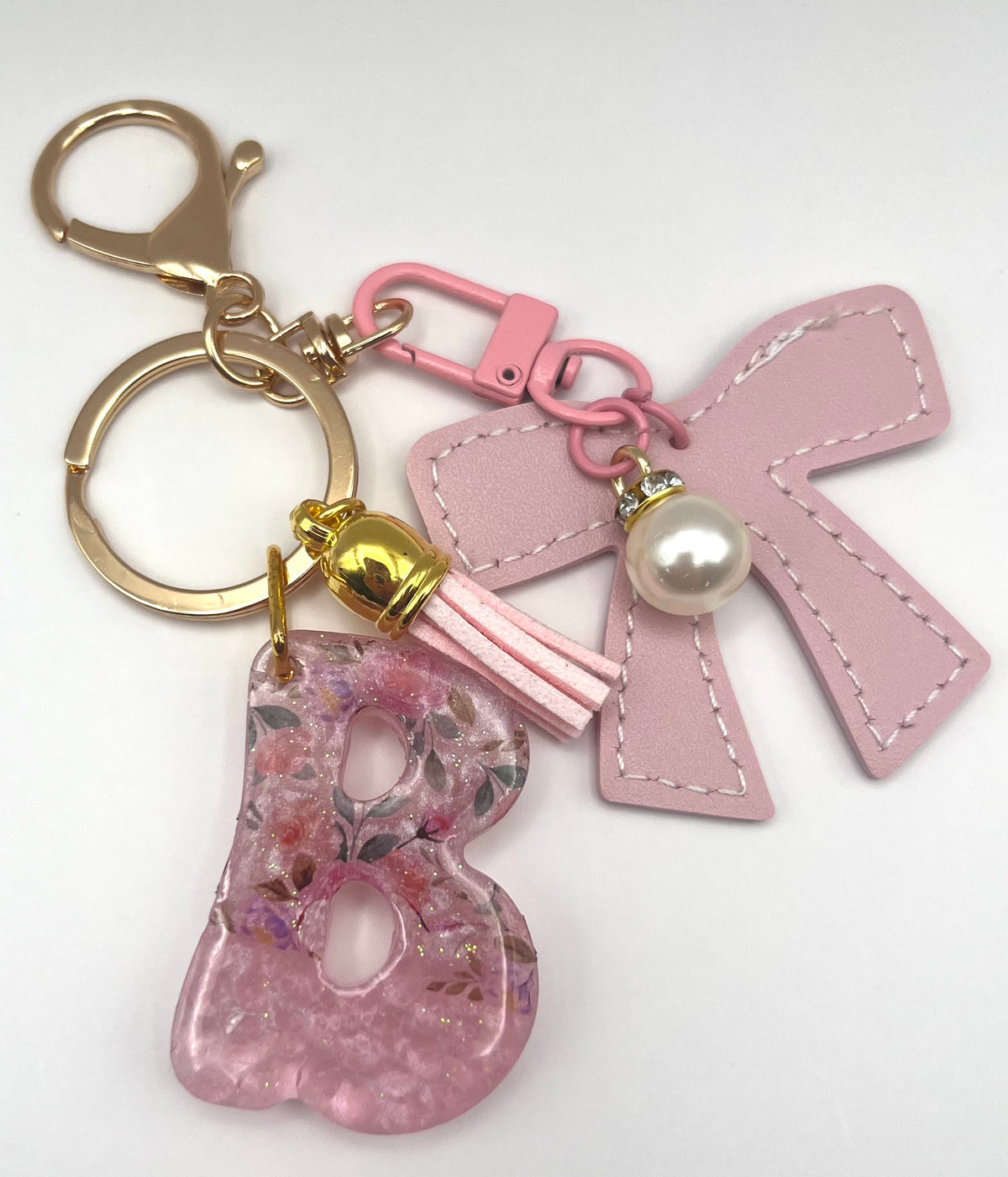 Floral Coquette Bow Initial Keychain & Bag Charm
