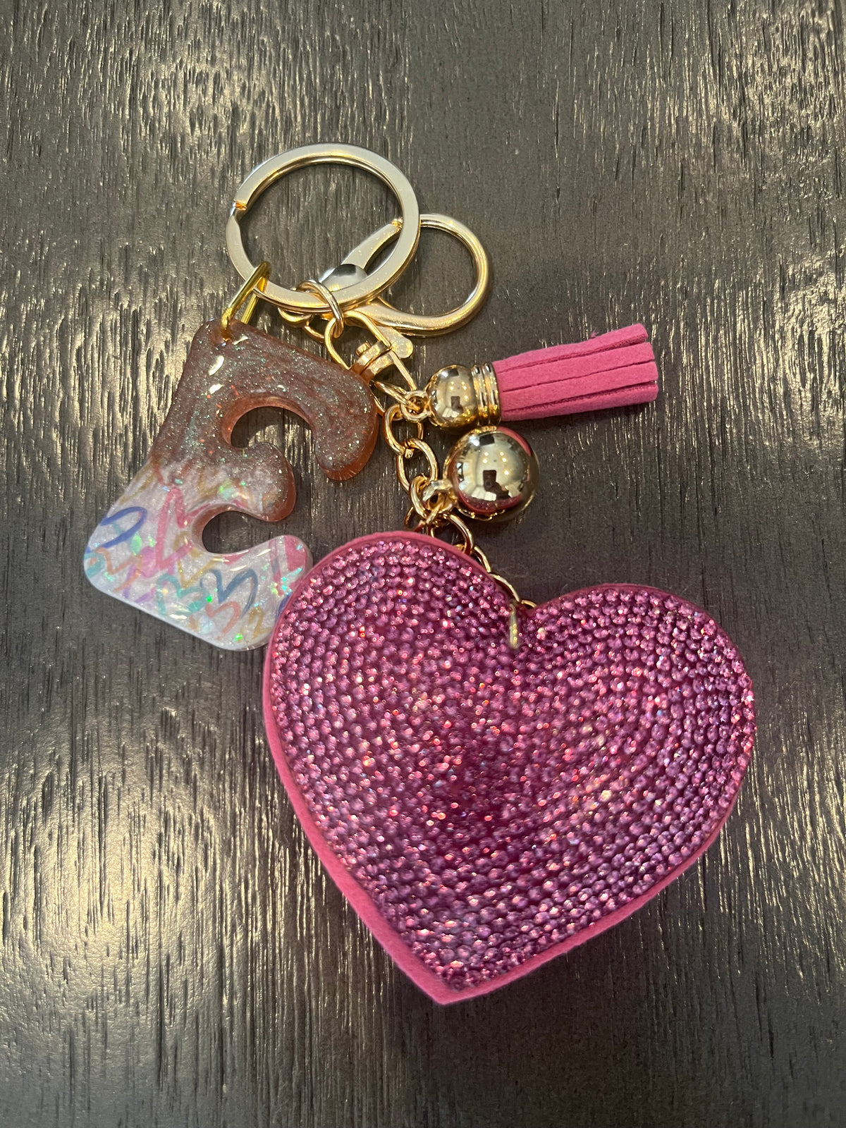 Pink Rhinestone Heart Initial Bag Charm & Keychain 💎💖