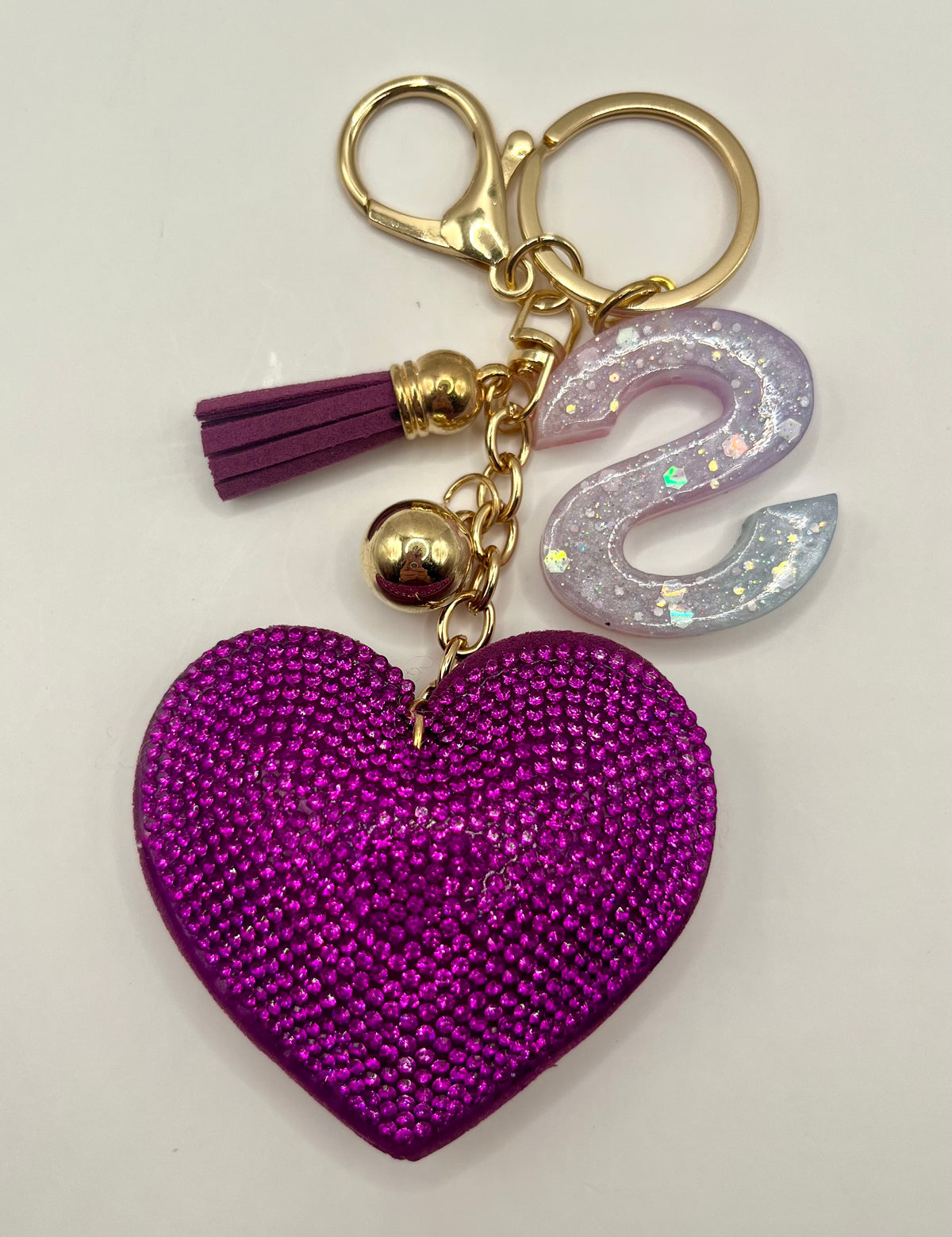 Purple Rhinestone Heart Initial Bag Charm & Keychain 💎💖