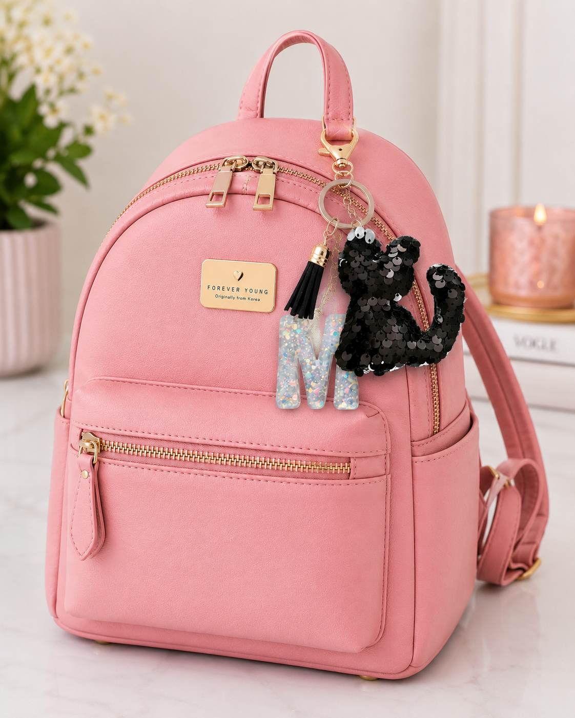 Personalized Sparkly Kitty Keychain – Choose Your Color & Initial