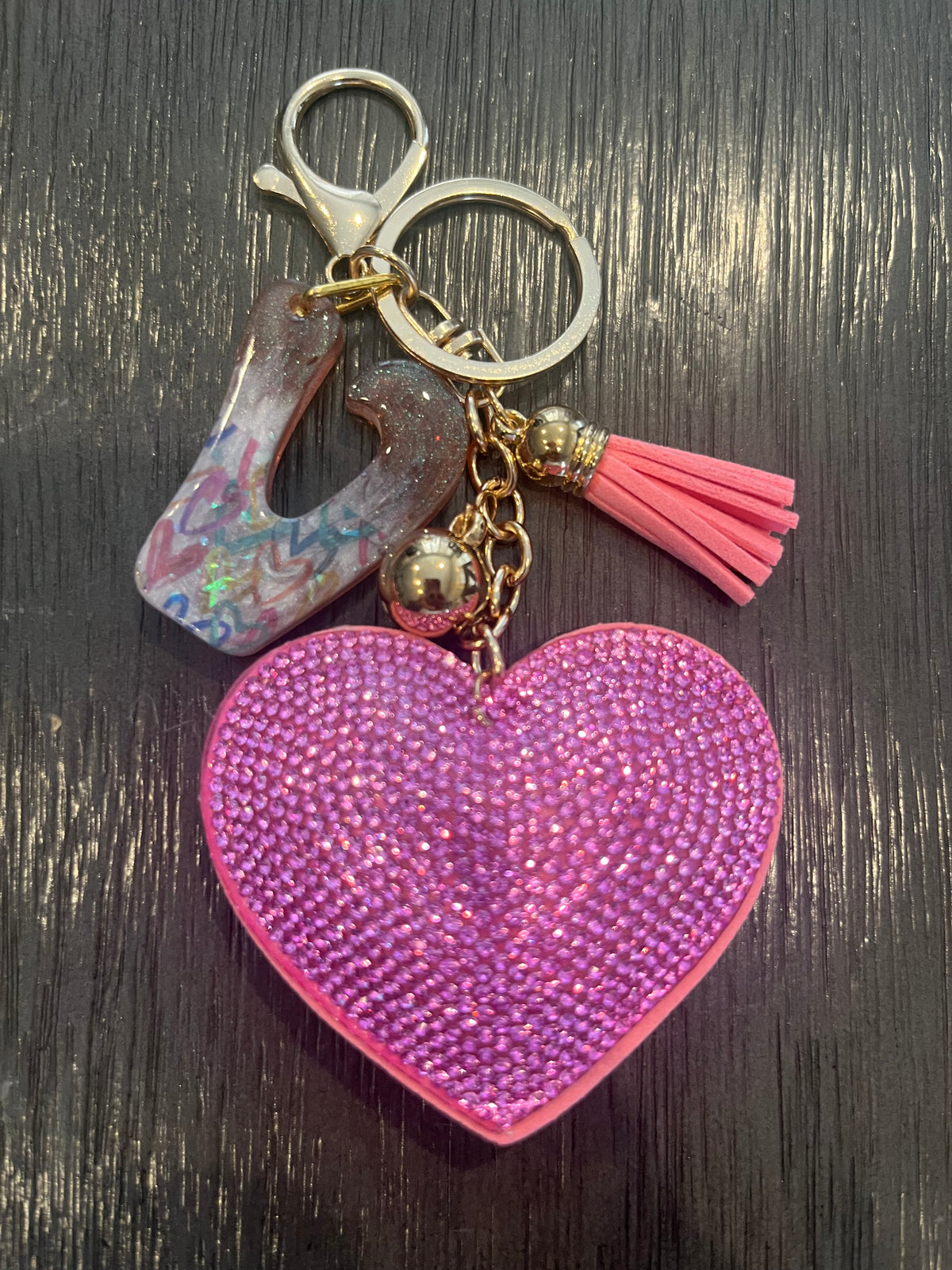 Pink Rhinestone Heart Initial Bag Charm & Keychain 💎💖