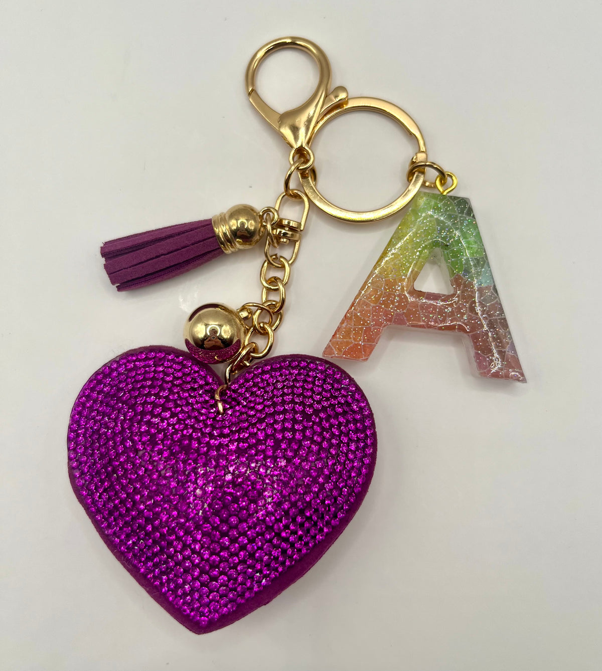 Purple Rhinestone Heart Initial Bag Charm & Keychain 💎💖