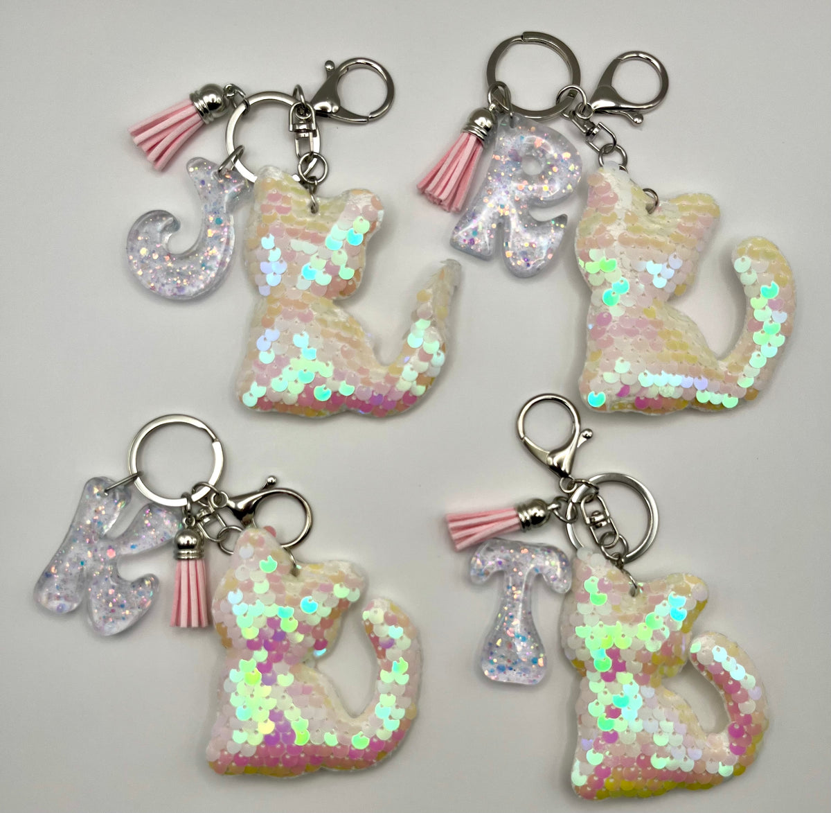 Personalized Sparkly Kitty Keychain – Choose Your Color & Initial