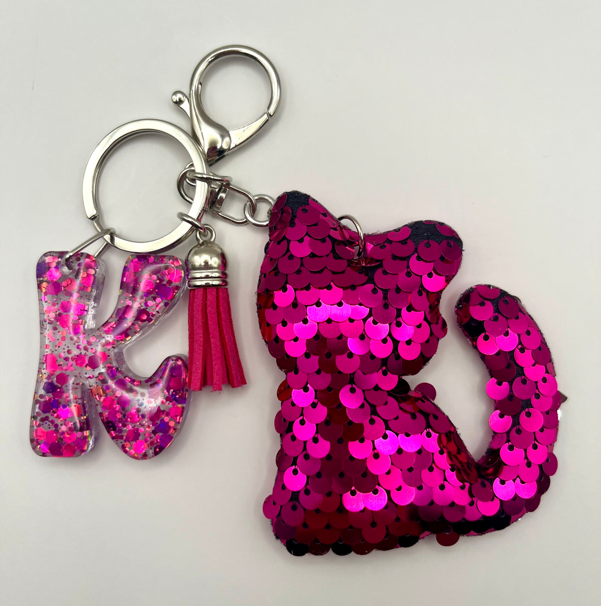 Personalized Sparkly Kitty Keychain – Choose Your Color & Initial