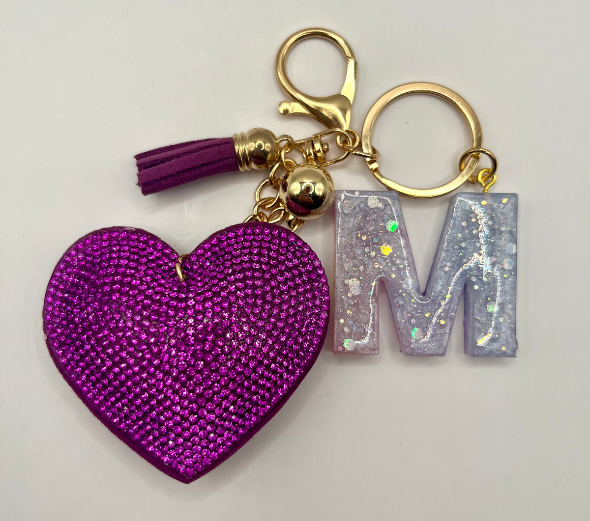Purple Rhinestone Heart Initial Bag Charm & Keychain 💎💖