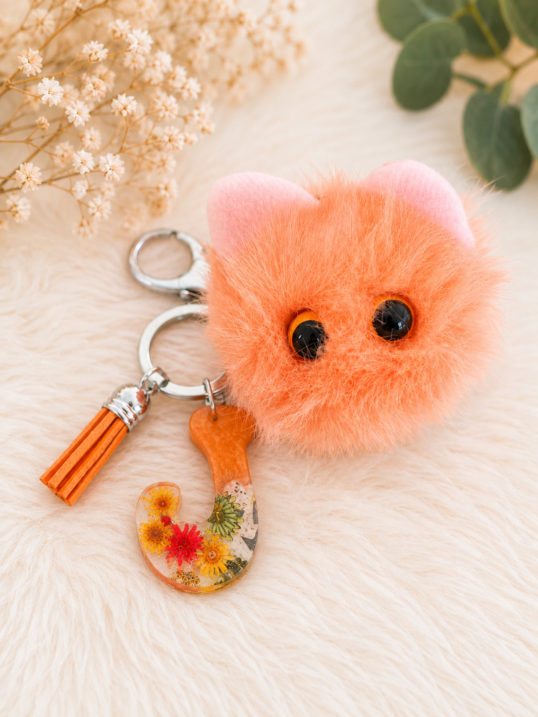 🐱 Fluffy Kitty Initial Bag Charm & Keychain
