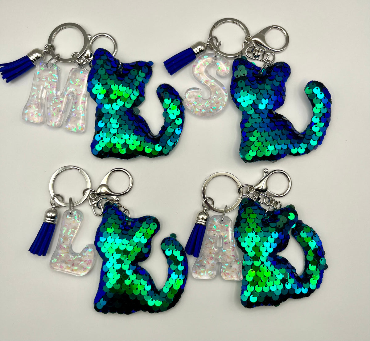 Personalized Sparkly Kitty Keychain – Choose Your Color & Initial