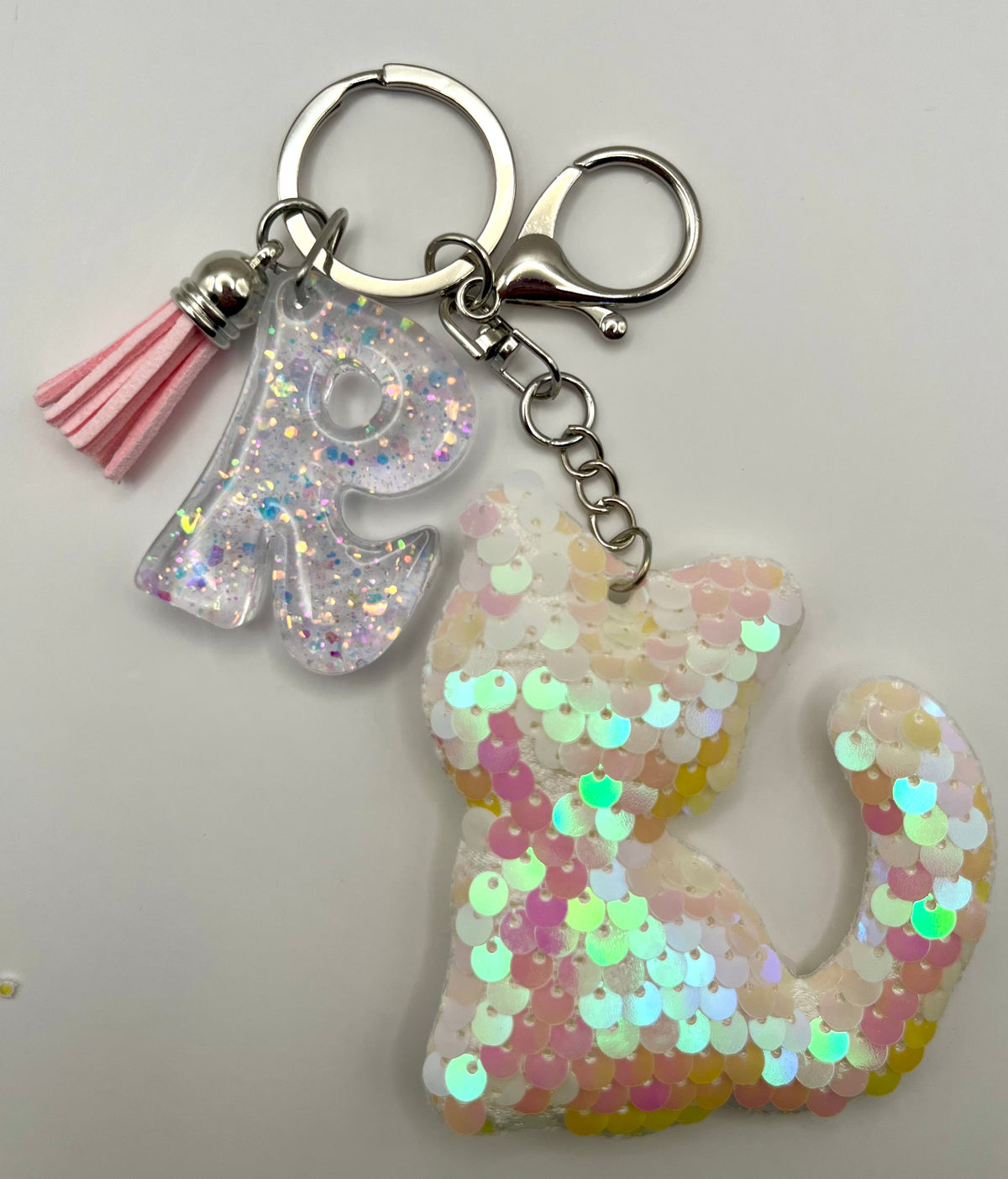 Personalized Sparkly Kitty Keychain – Choose Your Color & Initial