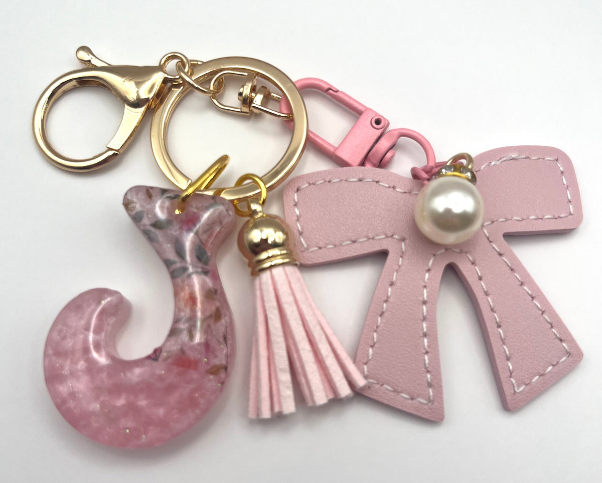Floral Coquette Bow Initial Keychain & Bag Charm
