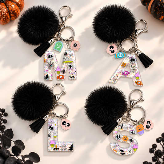 Limited Edition Spooky Cute Halloween Initial Pom-Pom Keychain 🎃👻