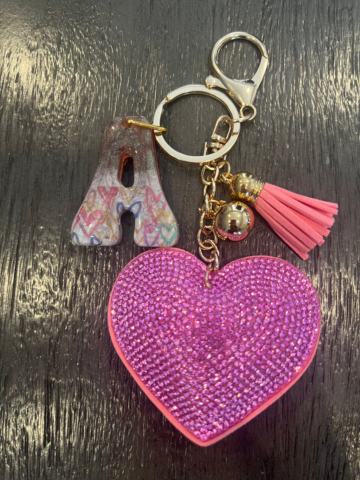 Pink Rhinestone Heart Initial Bag Charm & Keychain 💎💖