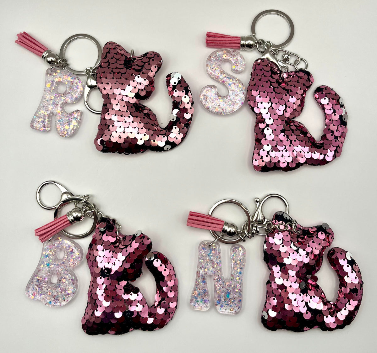 Personalized Sparkly Kitty Keychain – Choose Your Color & Initial