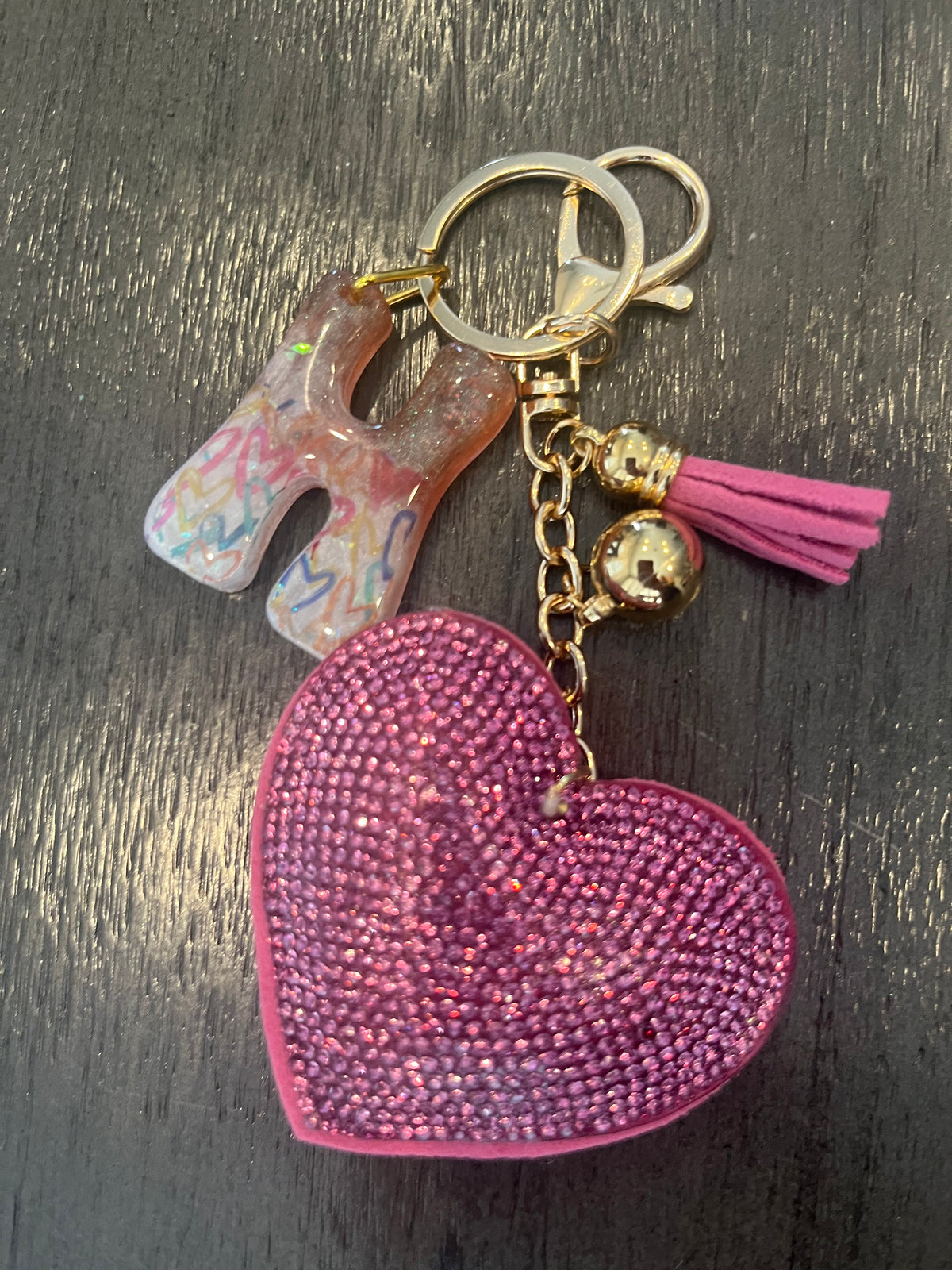 Pink Rhinestone Heart Initial Bag Charm & Keychain 💎💖