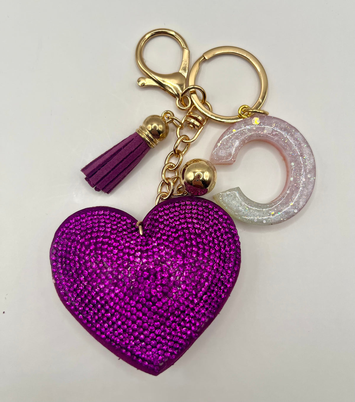 Purple Rhinestone Heart Initial Bag Charm & Keychain 💎💖