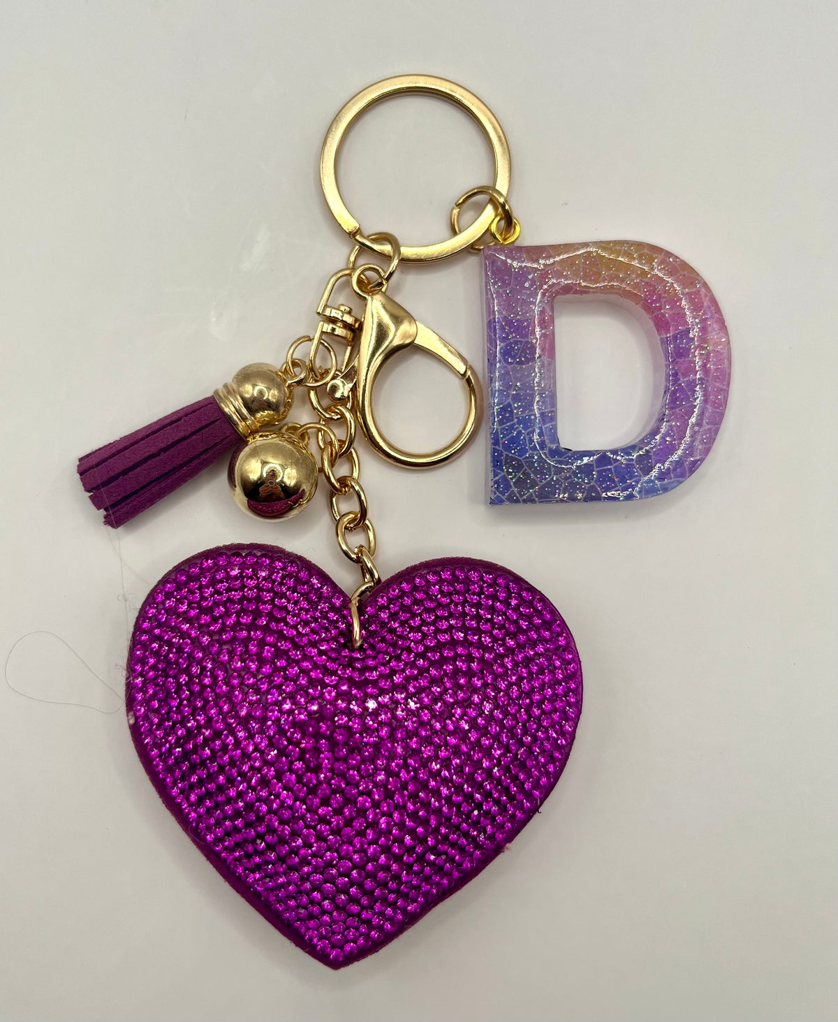 Purple Rhinestone Heart Initial Bag Charm & Keychain 💎💖