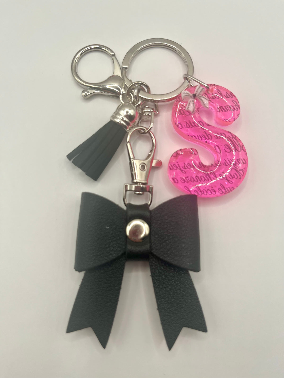 Pink & Black Coquette Initial Bow Keychain 🎀🖤