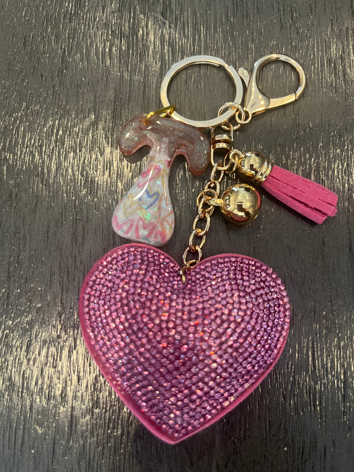 Pink Rhinestone Heart Initial Bag Charm & Keychain 💎💖