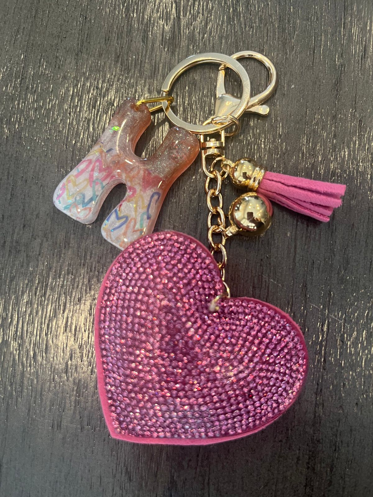 Pink Rhinestone Heart Initial Bag Charm & Keychain 💎💖