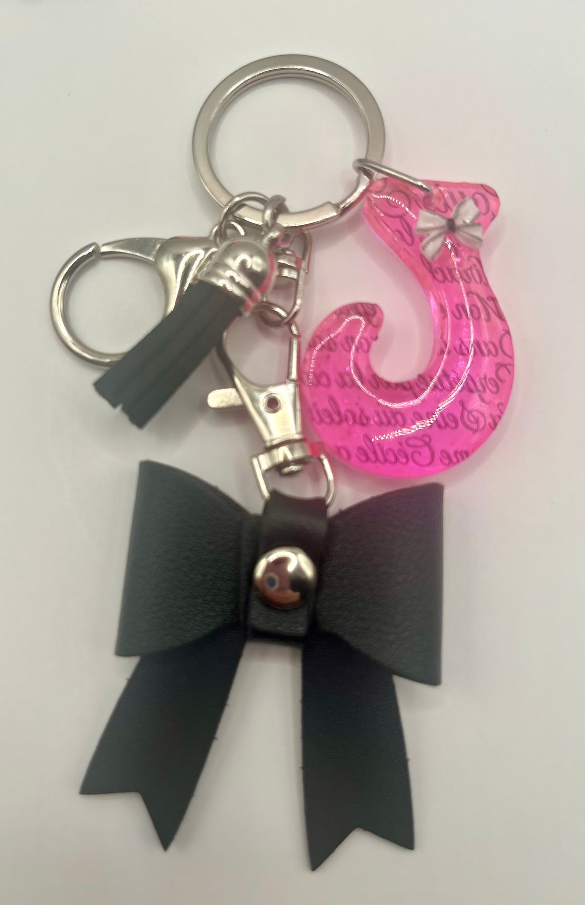 Pink & Black Coquette Initial Bow Keychain 🎀🖤