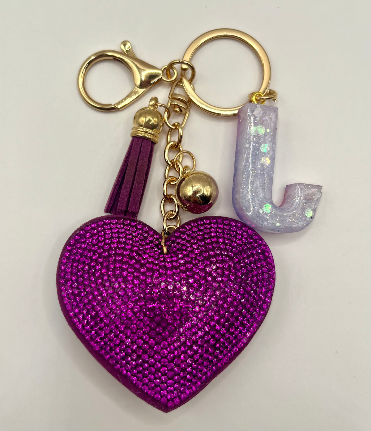 Purple Rhinestone Heart Initial Bag Charm & Keychain 💎💖