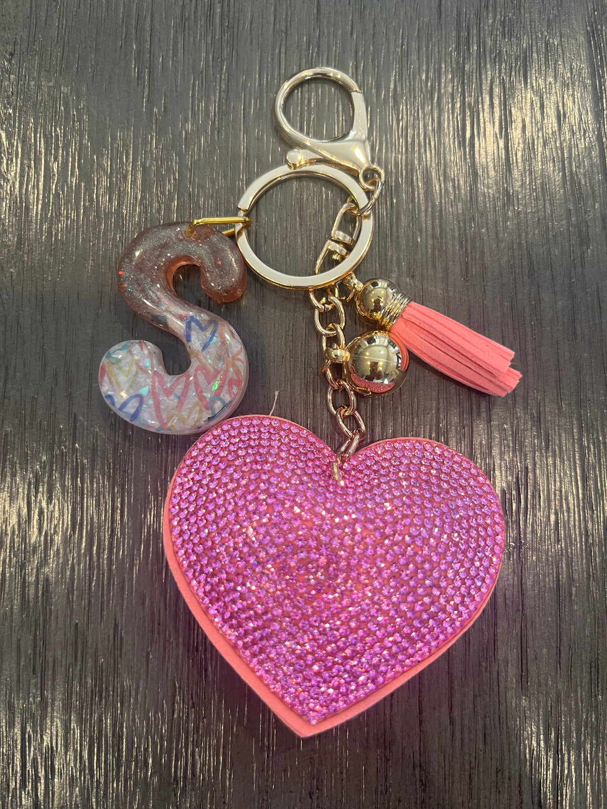 Pink Rhinestone Heart Initial Bag Charm & Keychain 💎💖