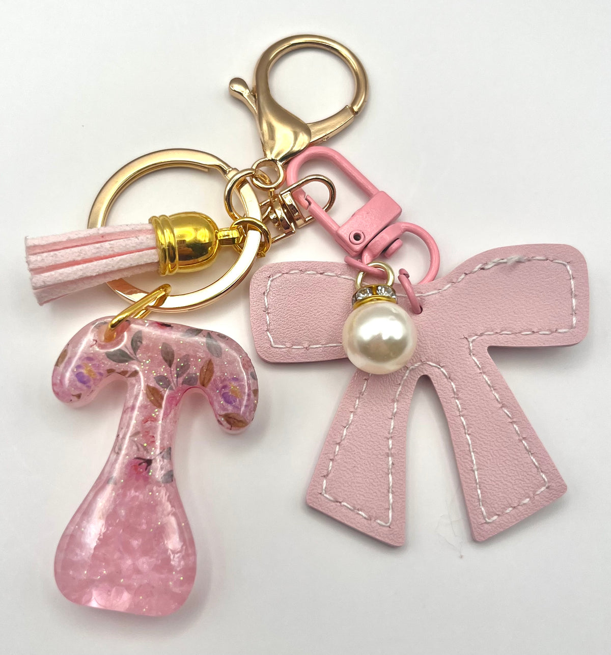 Floral Coquette Bow Initial Keychain & Bag Charm