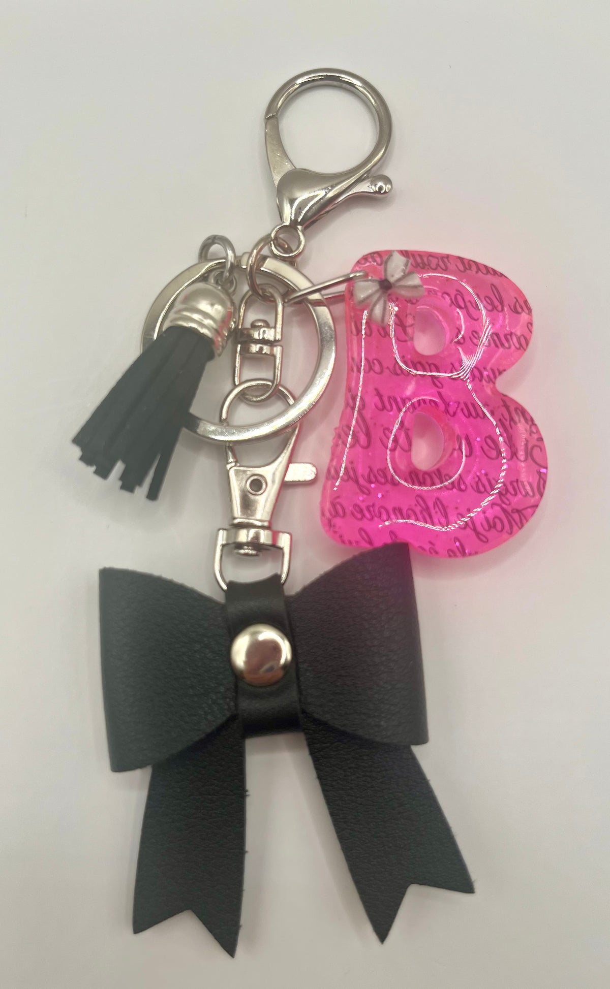Pink & Black Coquette Initial Bow Keychain 🎀🖤